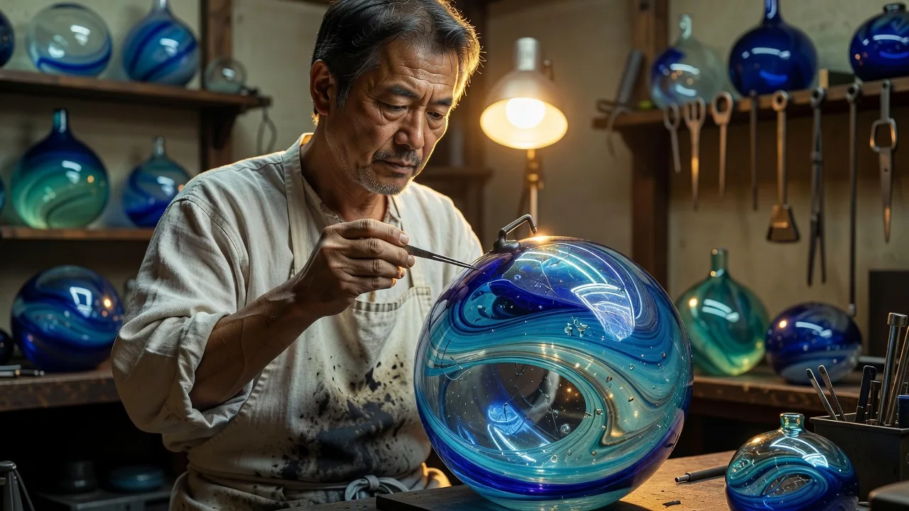 ガラスのオーブ彫刻の細部